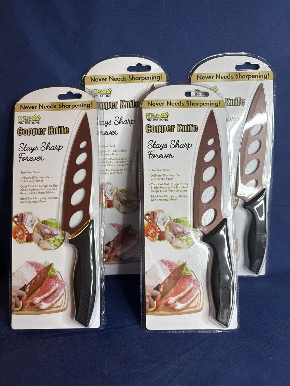 Lot Of 4-Home Innovations Copper Knife "Stays Sharp Forever!" Oval Cut Stainless