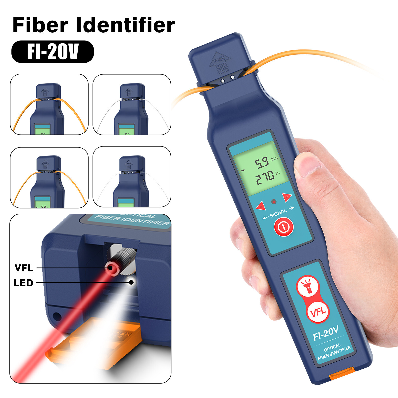 Komshine Fiber Identifier FI-20V Live Fiber Detector Multi-in-one Fixture W/ VFL