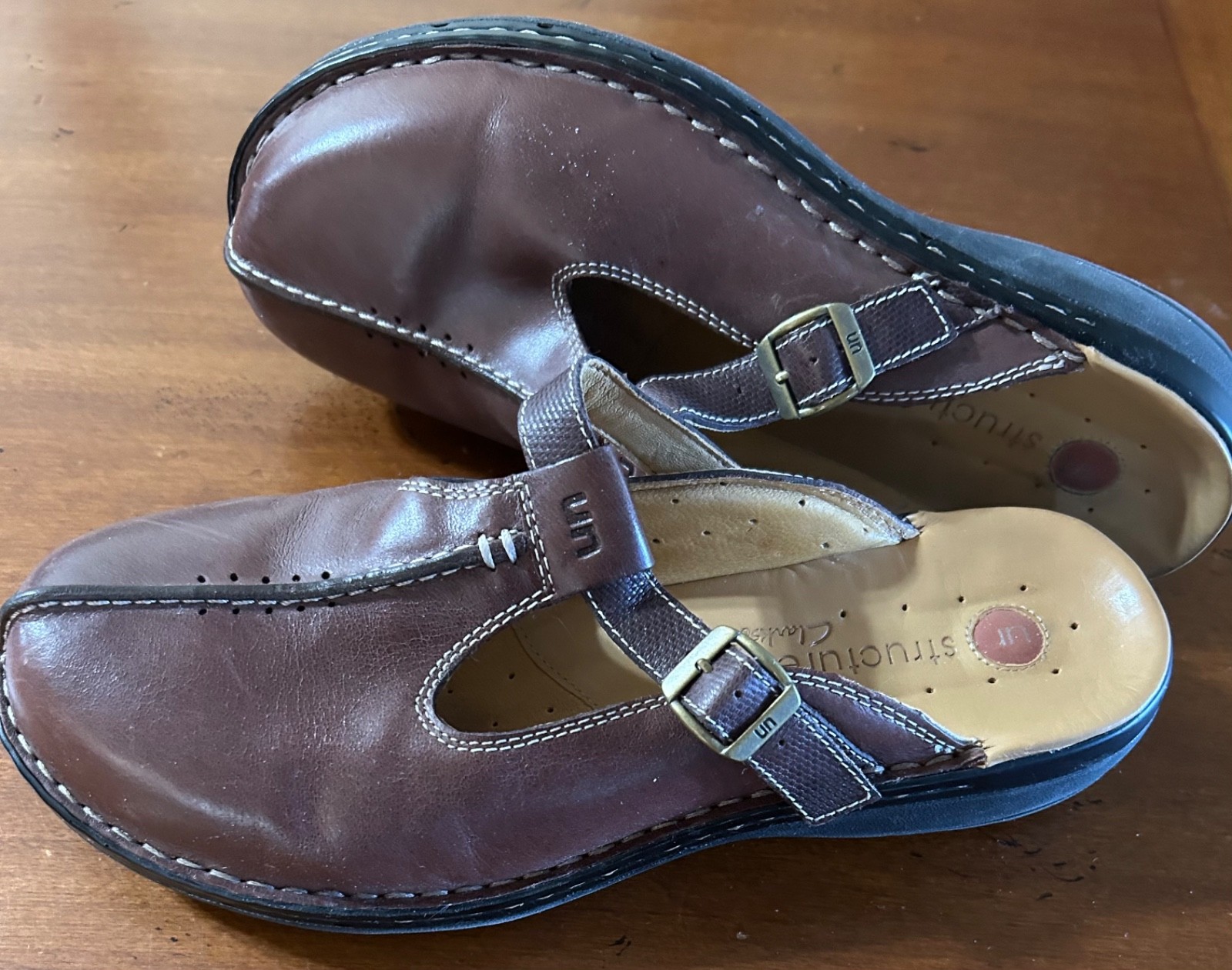 Clarks structured clogs mules 10M chestnut brown EUC