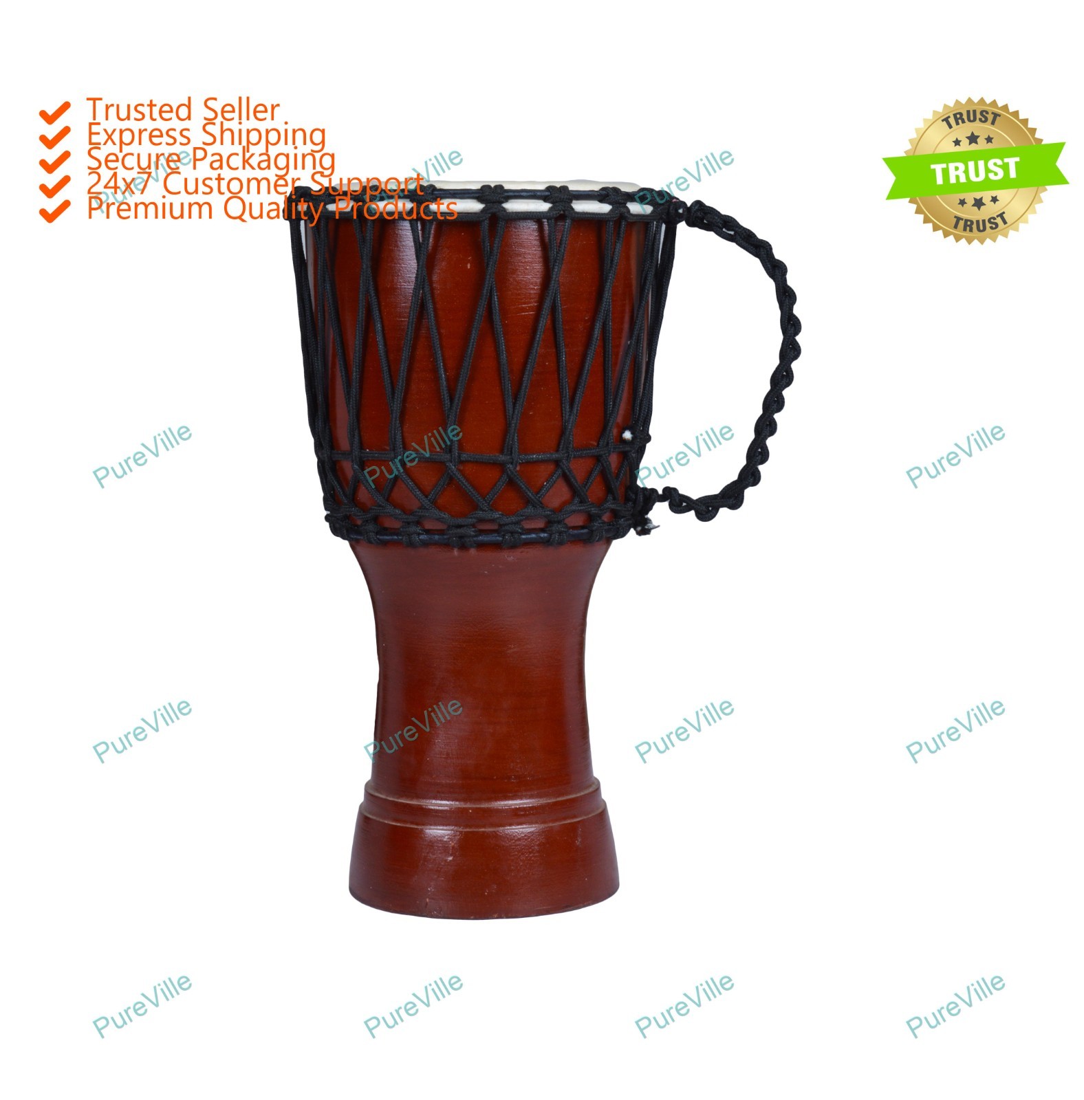 Solid Metallic Blue African Djembe Drum Bongo Wood Well Sound