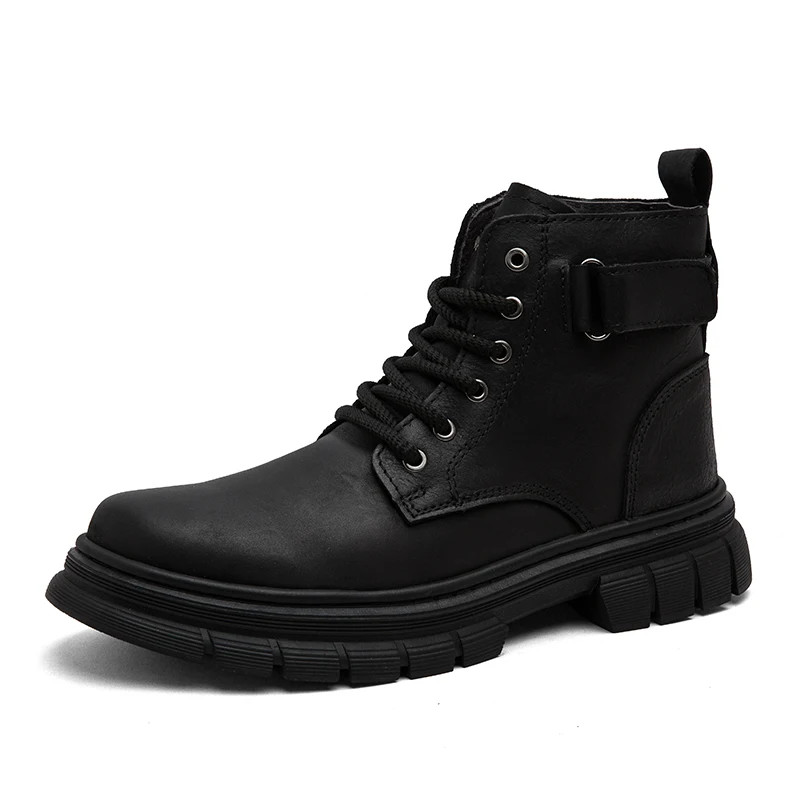 Men's Genuine Leather High Mid-Top Thickened Shoes Outdoor Business Ankle Boots