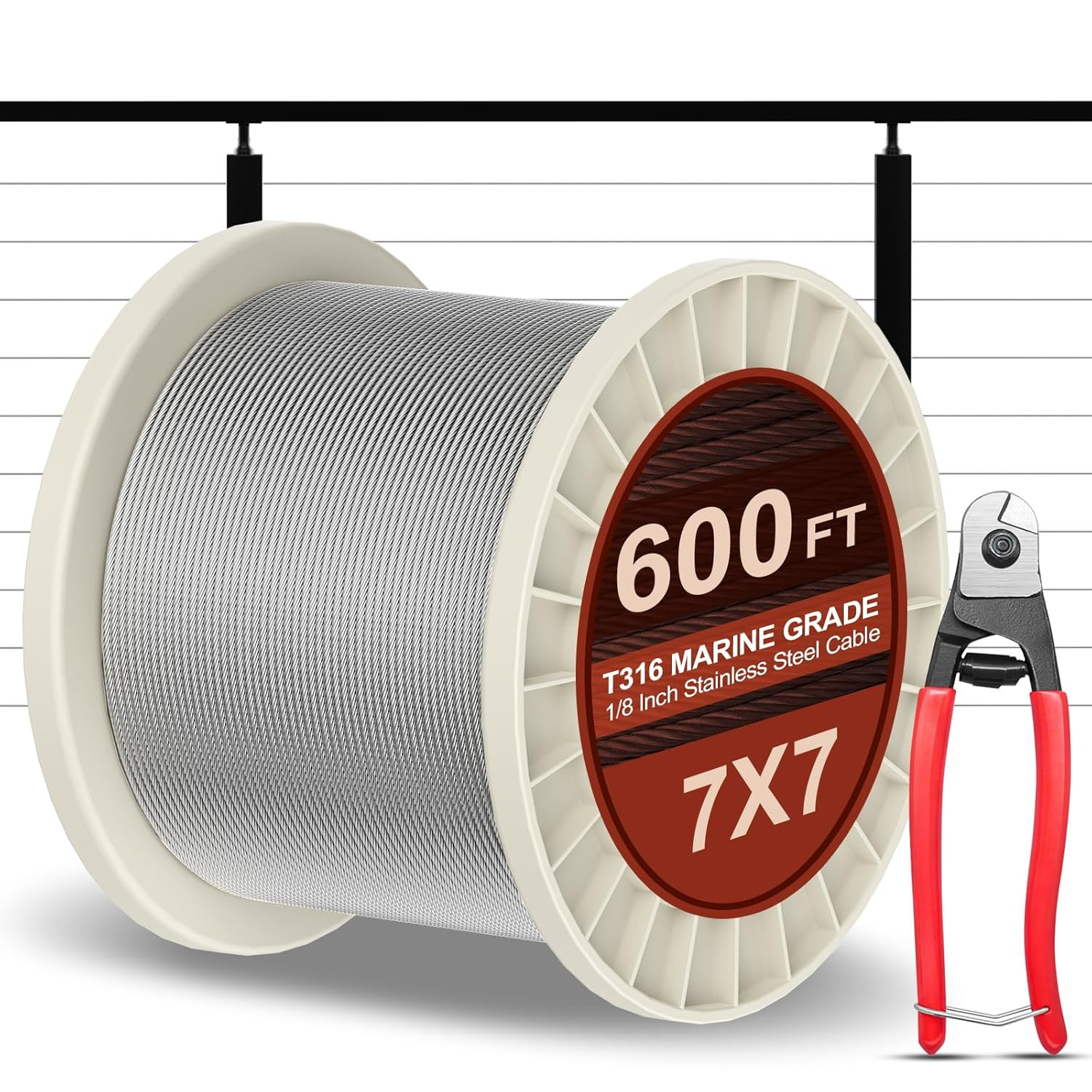 600FT 1/8" Stainless Steel Cable with Cutter, T316 Marine Grade, Stainless Steel