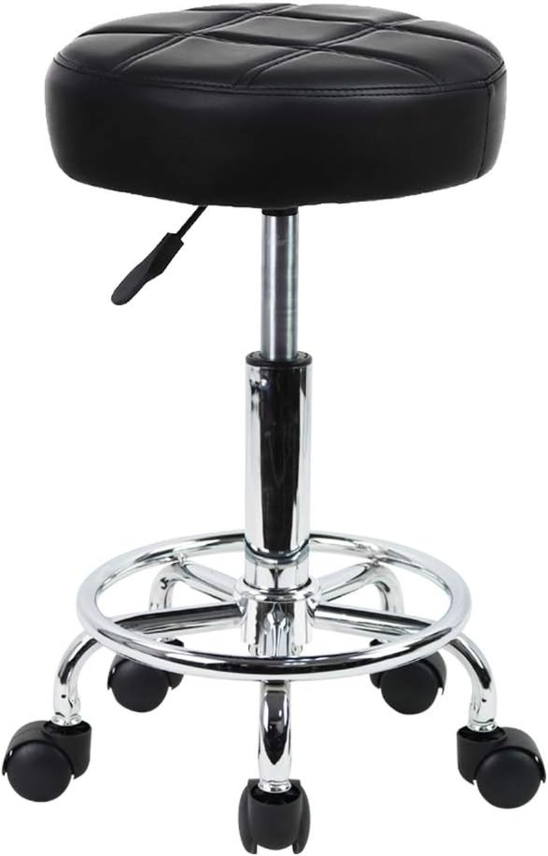 round Rolling Stool Chair PU Leather Height Adjustable Swivel Drafting Work SPA