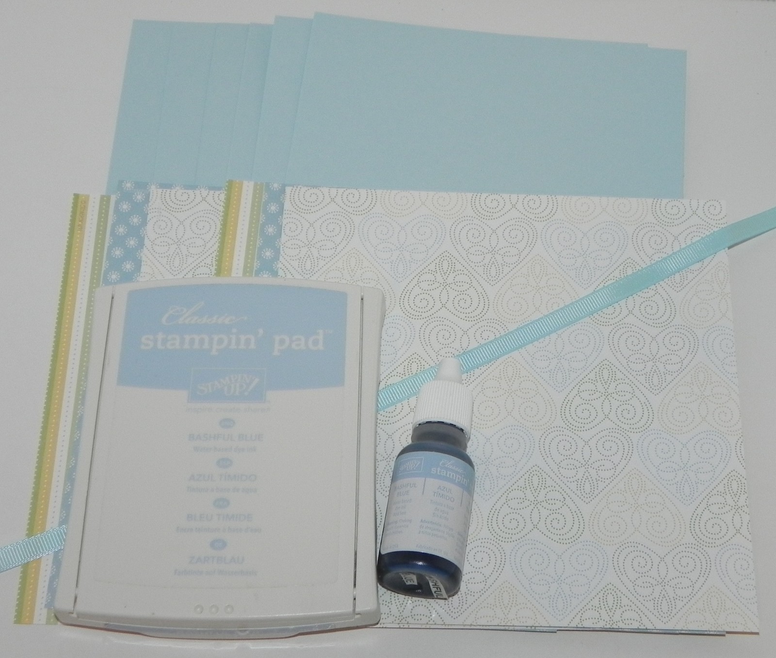 BASHFUL BLUE INK PAD REFILL 6X6 PATTERNS DESIGNER PAPER CARDSTOCK STAMPIN UP