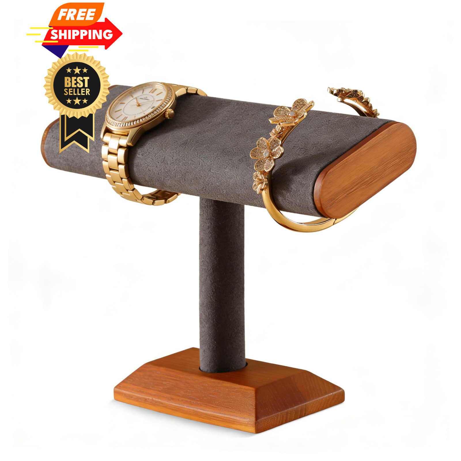 YUQIN Solid Wood T-bar Watch Display Stand Bracelet Holder Jewelry Gray-2