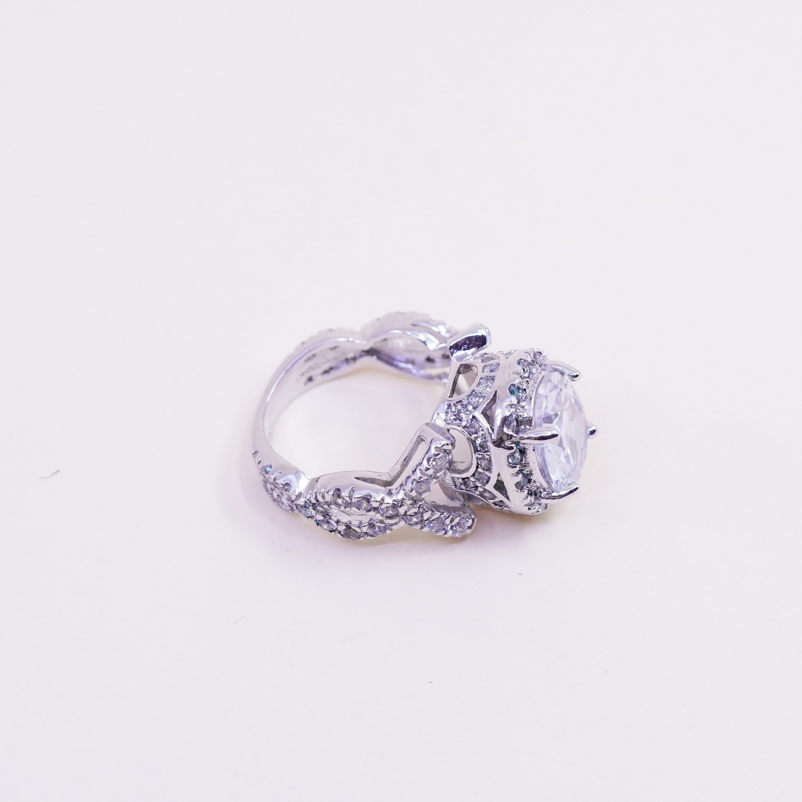 Size 4.75, Sterling silver ring, 925 silver cluster round crystal CZ cluster