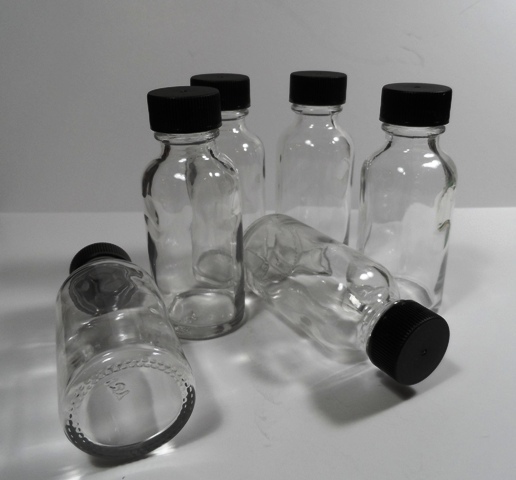 6 Pack Travel/Medicine Heavy Glass Boston Round Bottles/Caps 1 Oz Size-NEW
