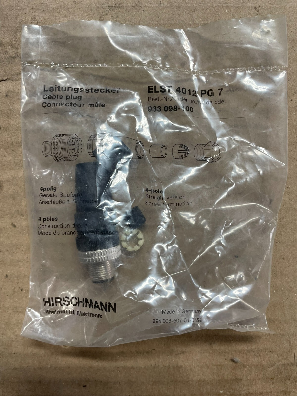 (Lot of 4) HIRSCHMANN 4012 PG 7 CABLE PLUG