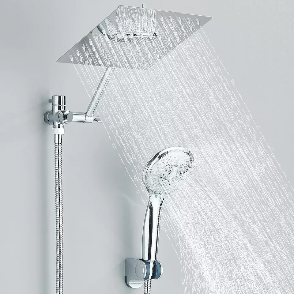 Chrome 12'' High Pressure Rainfall Dual Shower Head Combo with 3 Modes Handheld