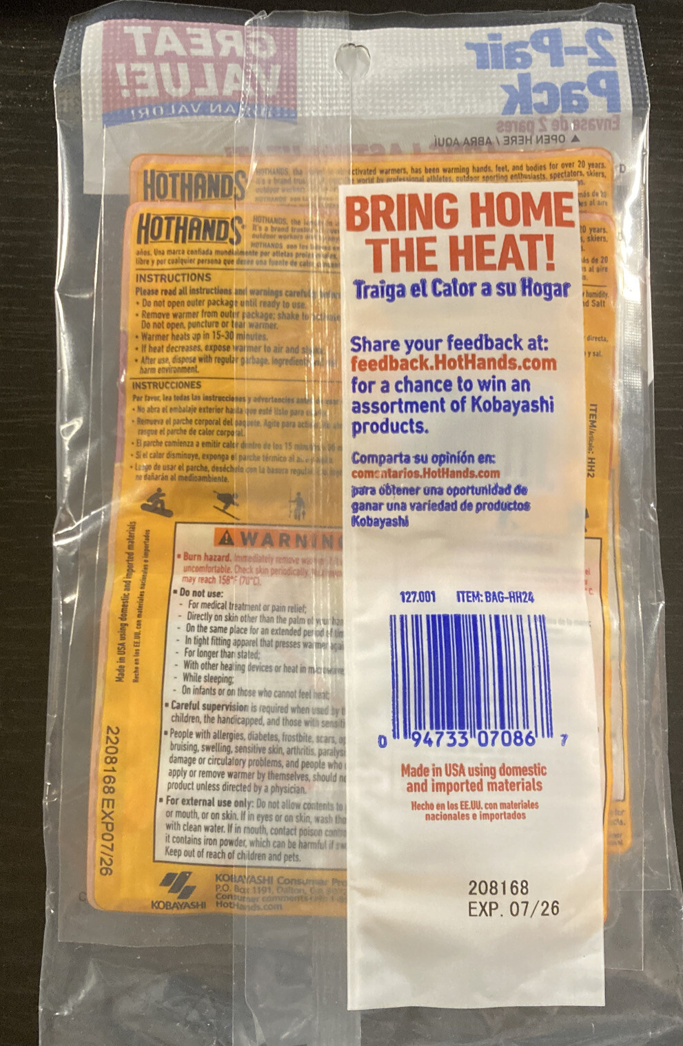 HotHands Hand Warmers 2-Pair Pack 4 total Exp. 7/26