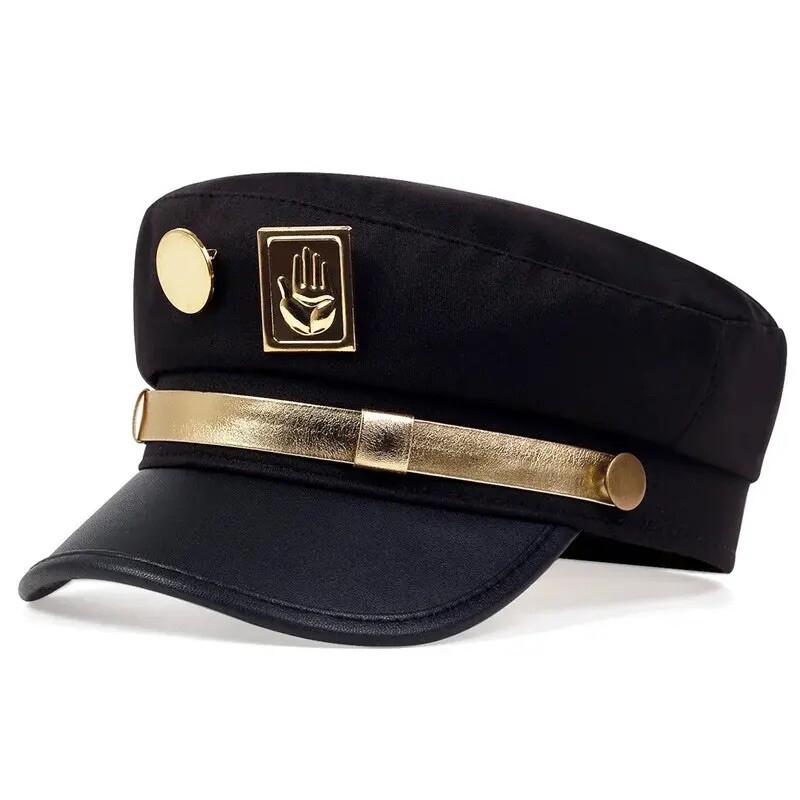 JOJO's Bizarre Adventure Kujo Jotaro Cosplay Hat Cap Army Military Sun Hat Badge