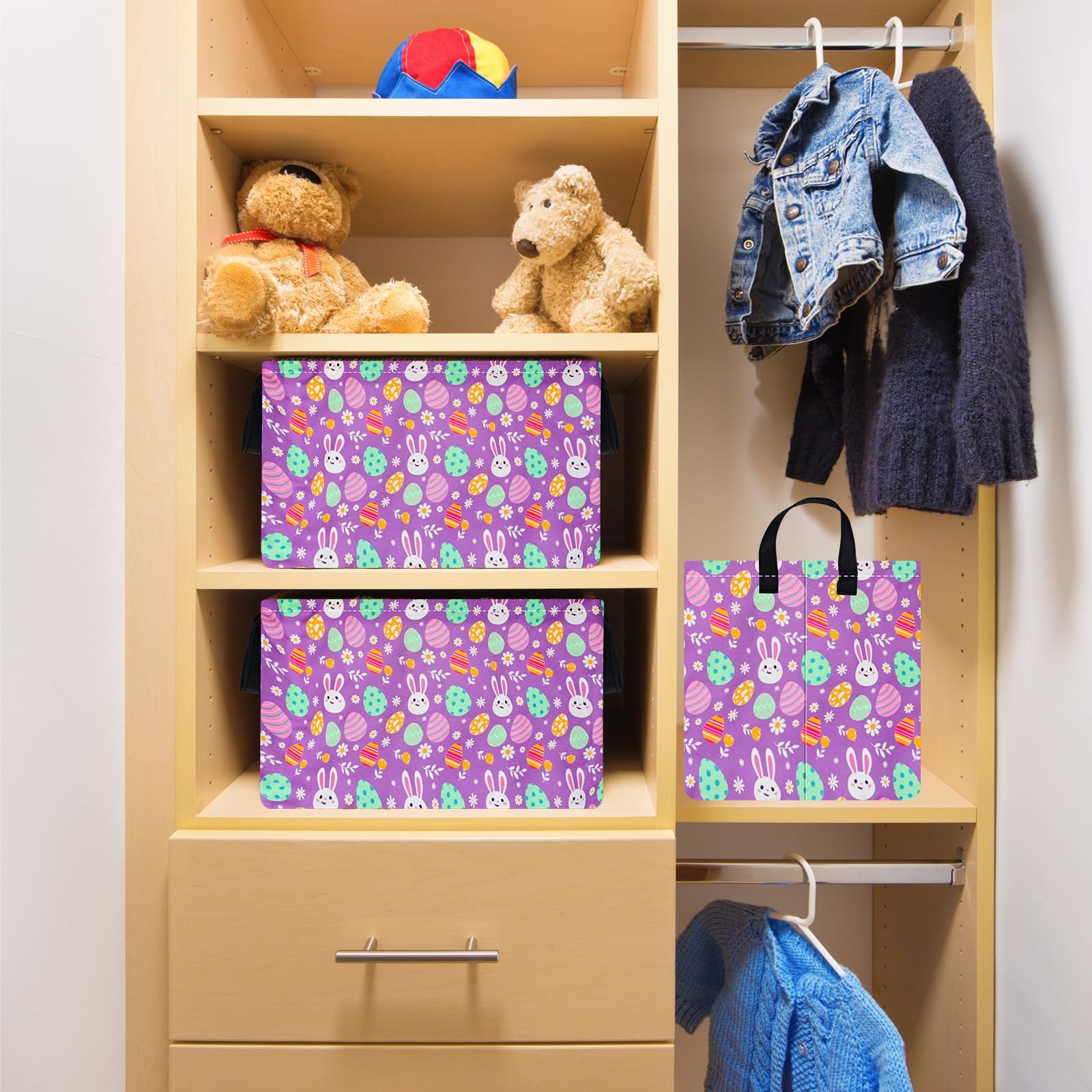 VAIVUSTO Easter Storage Basket Easter Bunny Storage Bin Collapsible Nursery H...