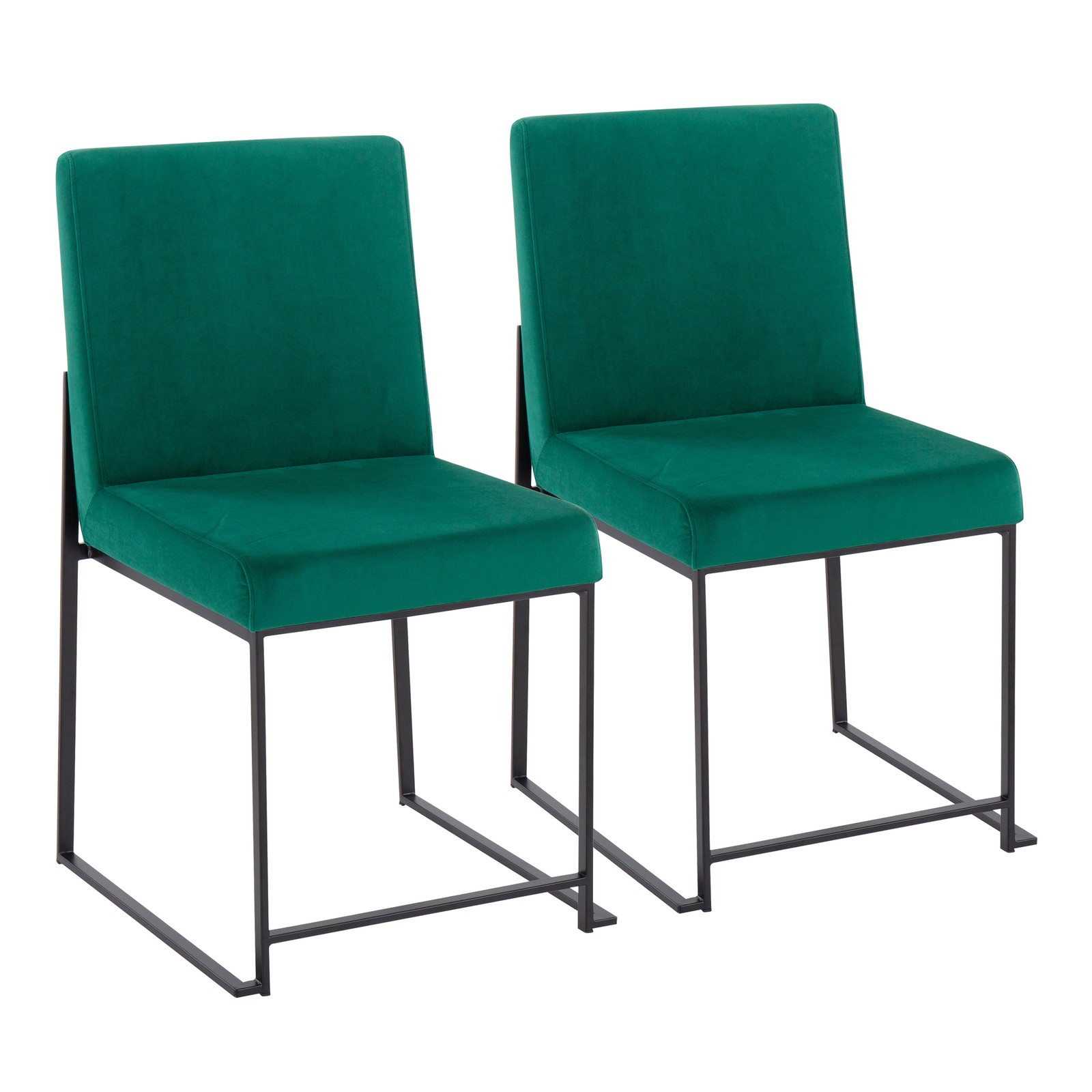 High Back Fuji Contemporary Dining Chair in Black Steel and Green Velvet by  -