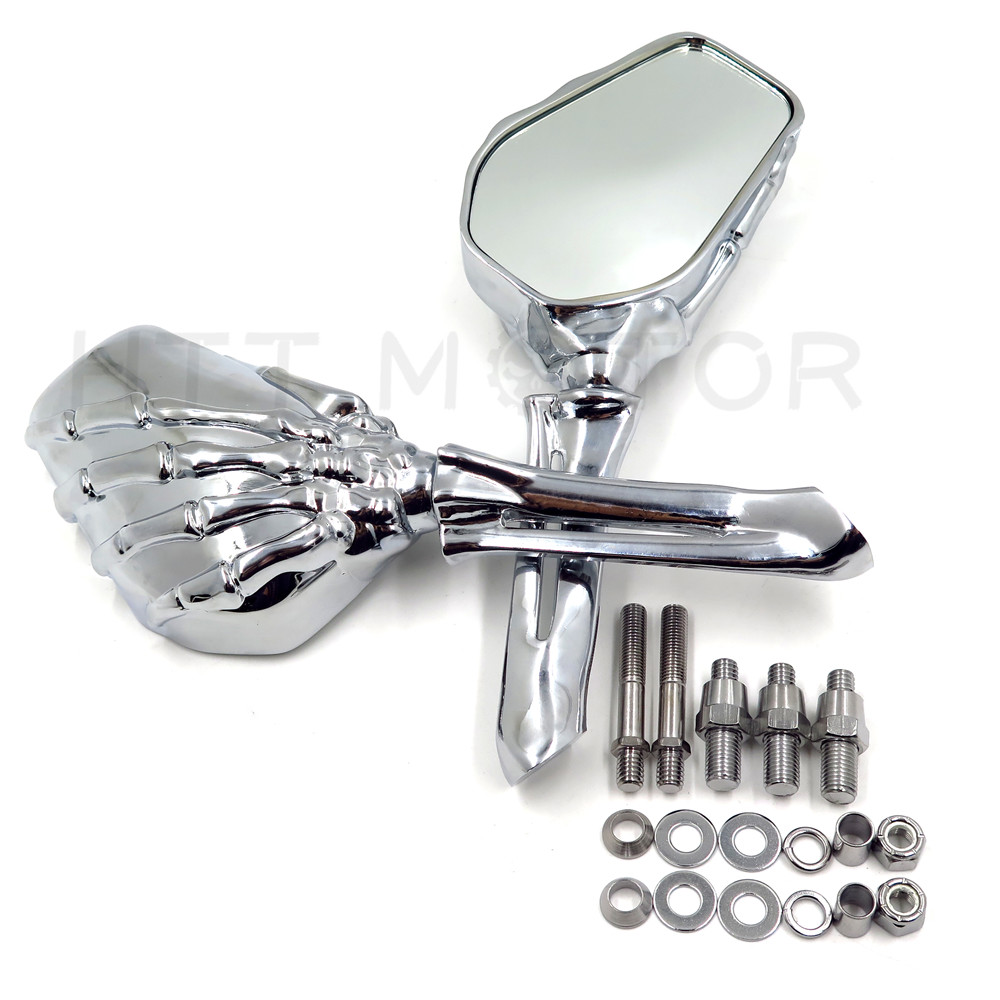 Motorcycle Chrome Skull Skeleton Hand Side Rearview Mirrors For Harley Davidson