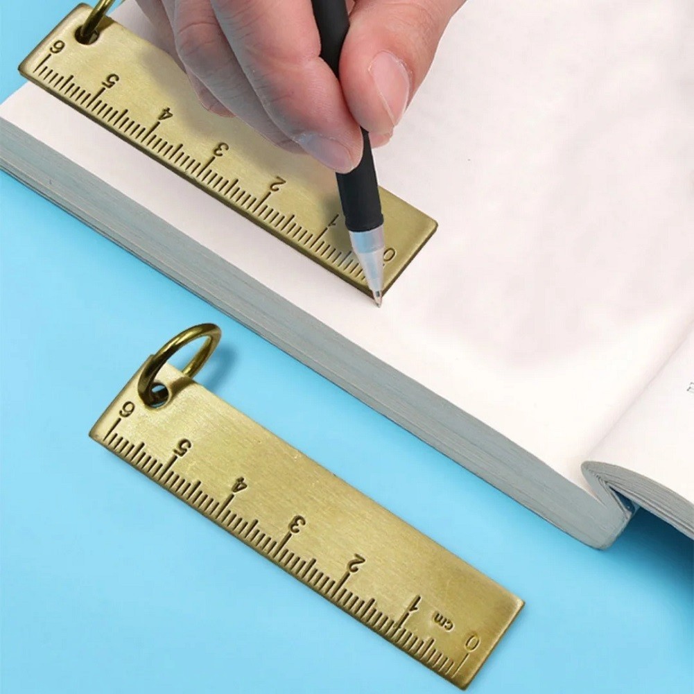 Compact Engraved Brass Ruler 60mm Keychain Measuring Tool Finish