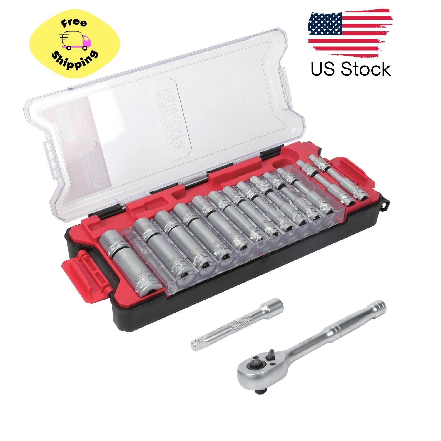 1/4-Inch Drive Ratchet and Socket Set, SAE and Metric, 50 Pieces