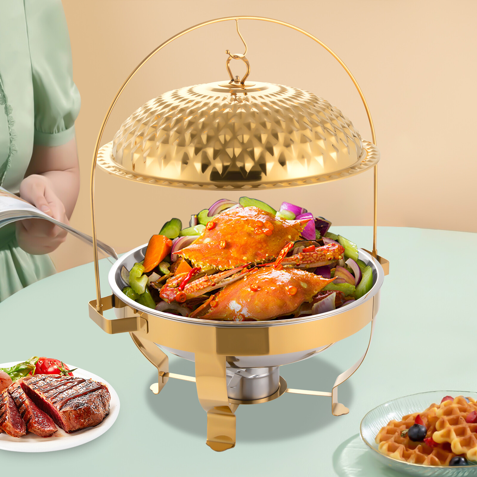 New Stove Hanging Lid Dining Stove Chafing Dish Buffet Set Stove Food Warmer 8L