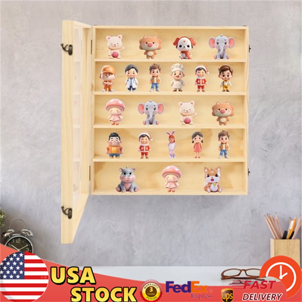 50*9*56cm Toy Display Case, 5 Tiers Wooden Display Cabinet, Wall-Mounted Cabinet