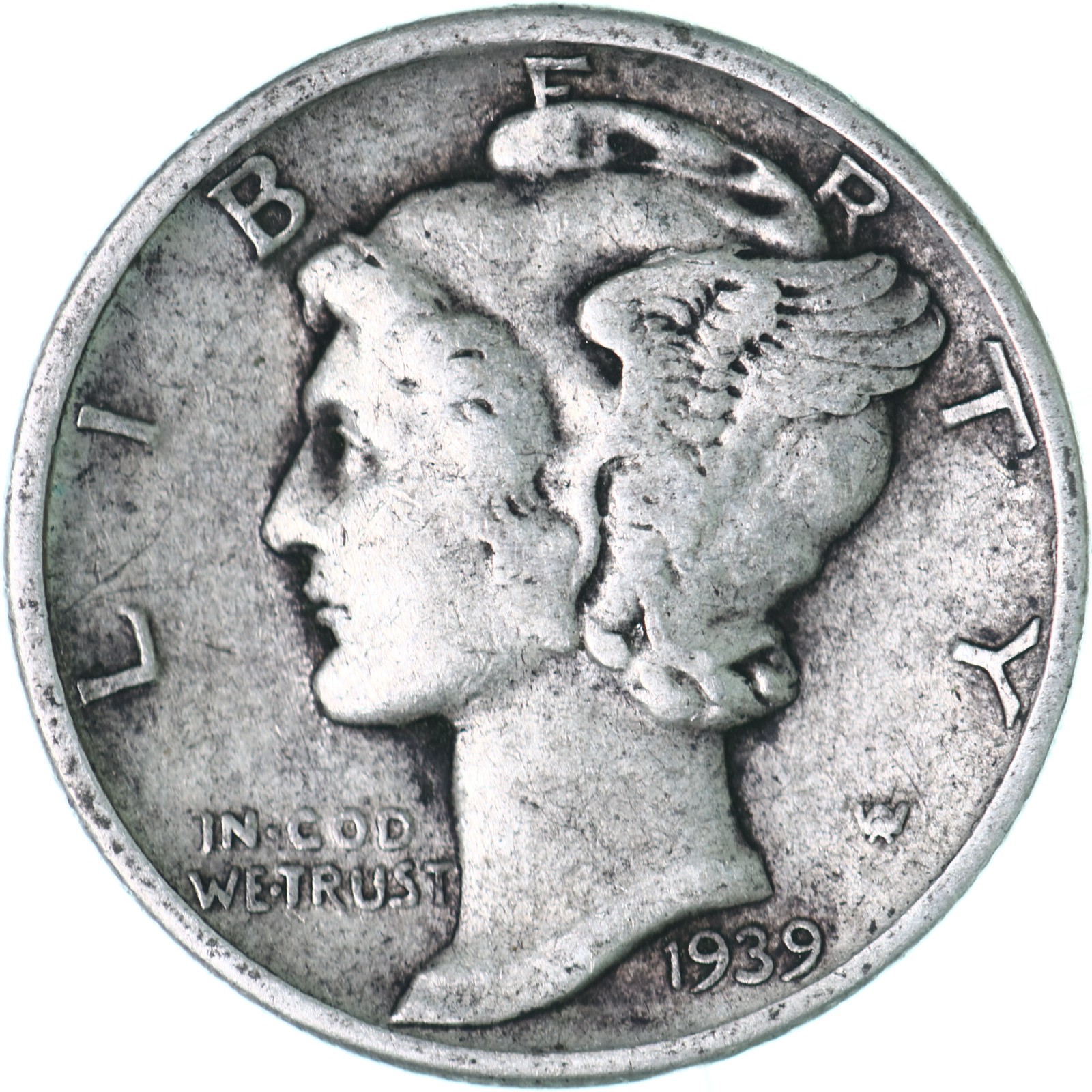 1939 (P) Mercury Dime 90% Silver Very Fine VF