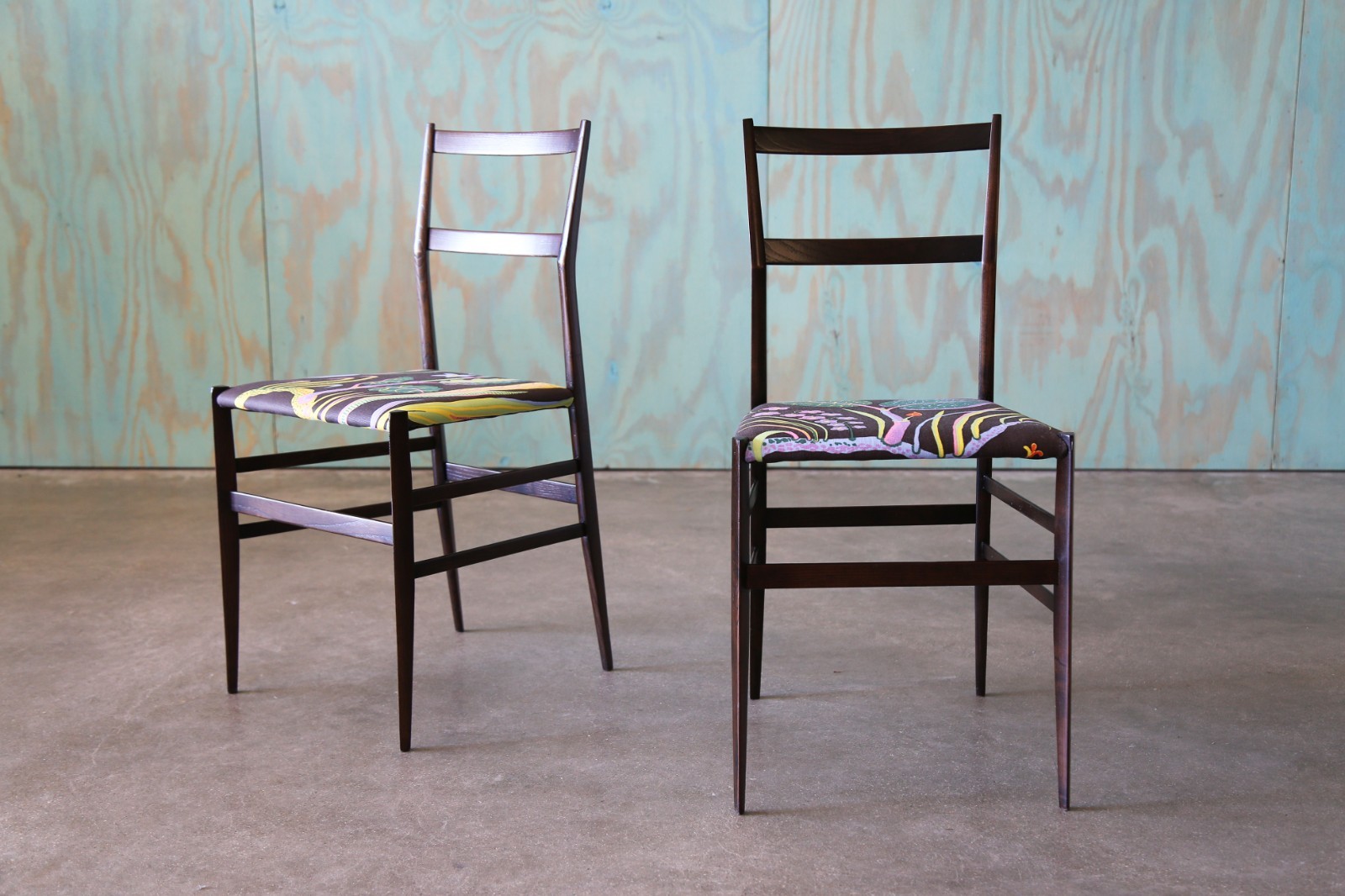 1950s Gio Ponti Super Leggera Chairs New Josef Frank Hawaii Fabric