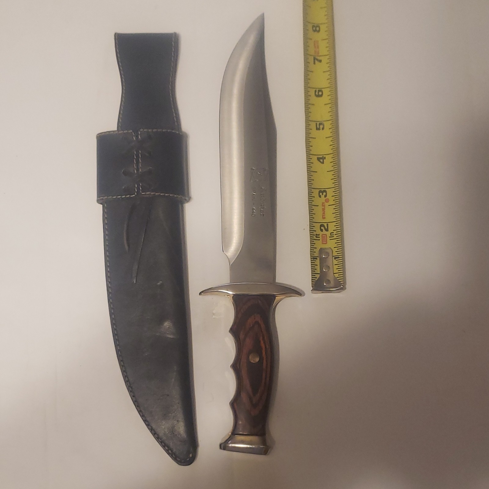 Andujar Bowie Knife 440 Stainless Steel Wood Handle Clip Point Sheath Included