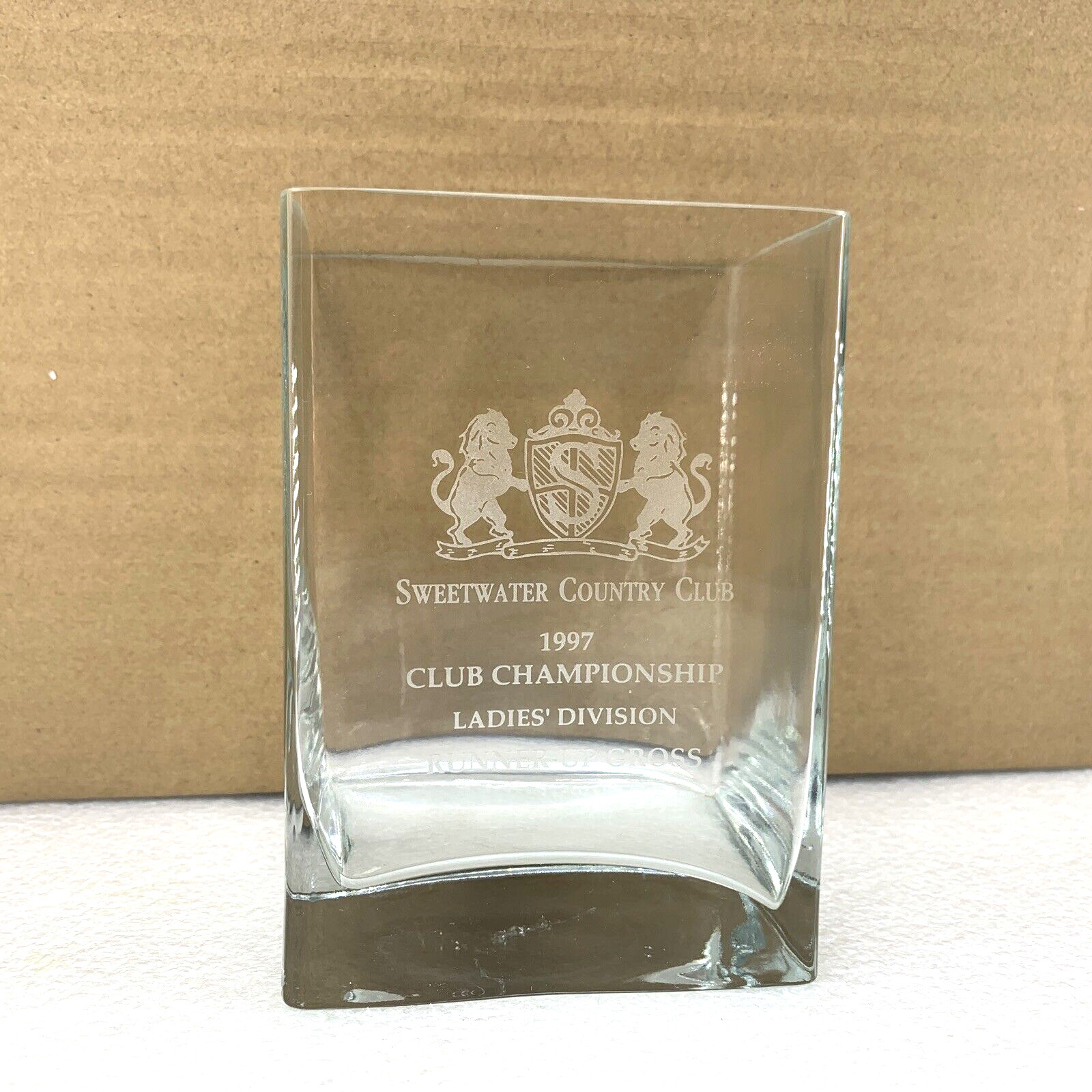 1997 Sweetwater Country Club Championship Ladies Club Glass Trophy Planter Vase
