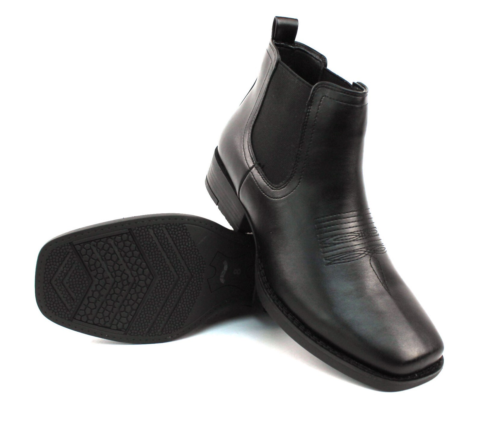 Mens Western Black Square Toe Chelsea Cowboy Ankle Dress Boots Leather AZAR MAN