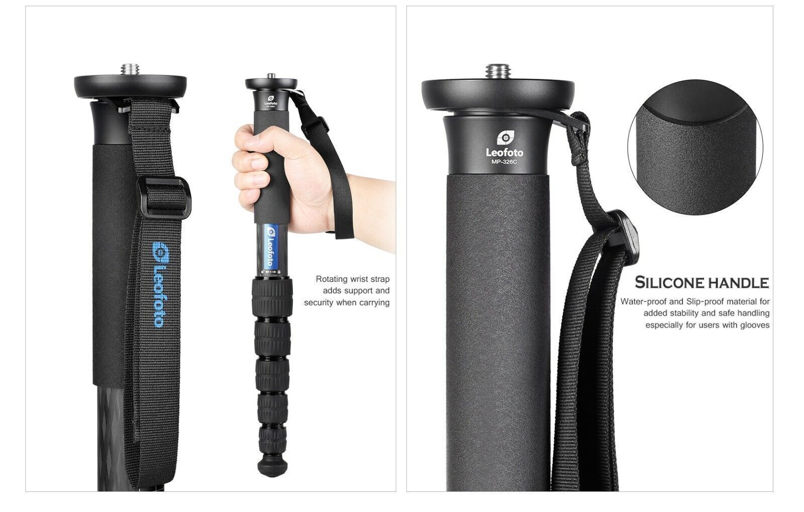 Leofoto MP-326C+VH-10S CF Monopod with VH-10S Two Way Tilt Head