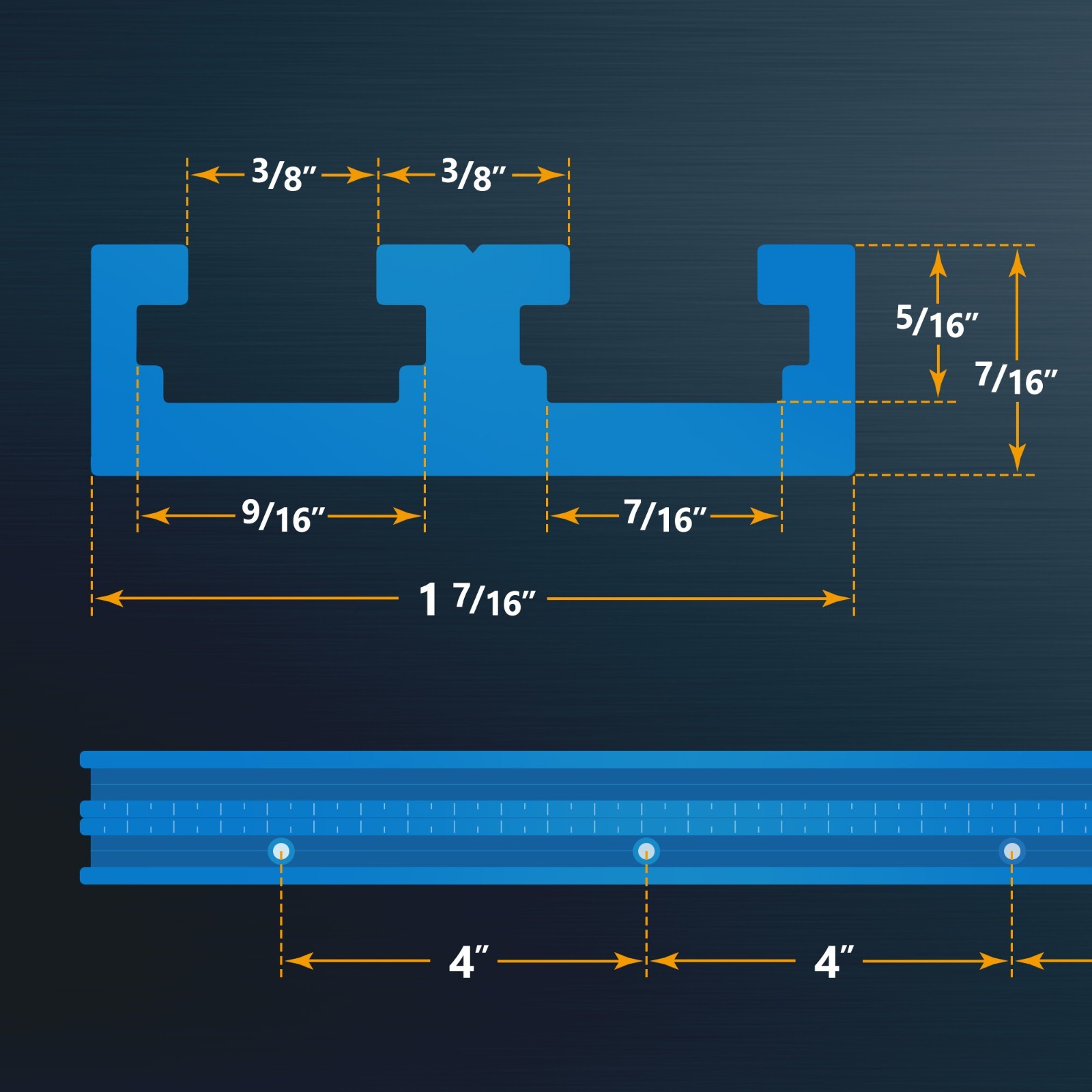 POWERTEC 71667 36" Double-Cut Profile Universal T-track, Predrilled with Scale