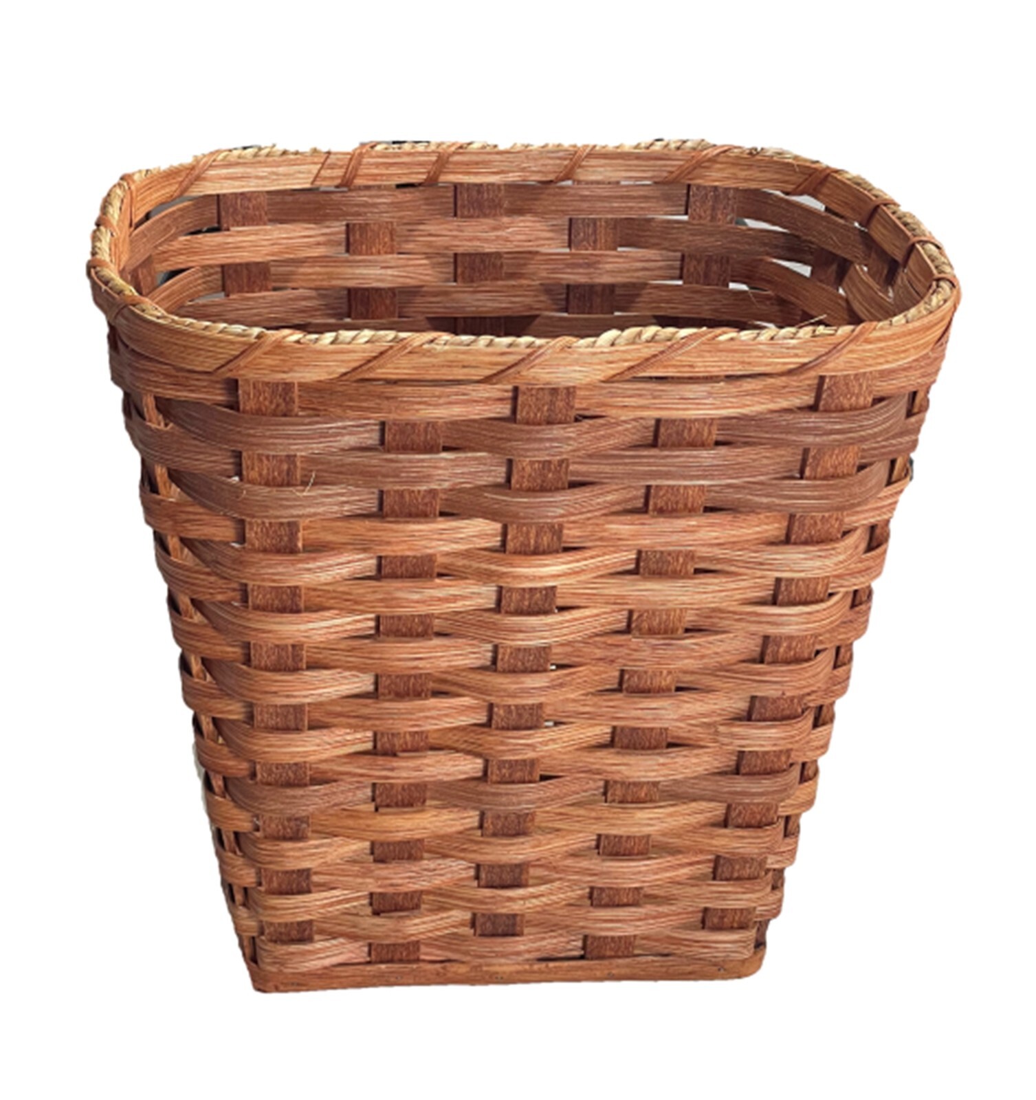 Amish Handmade Waste Basket Small Square Solid Oak Bottom Hand Woven