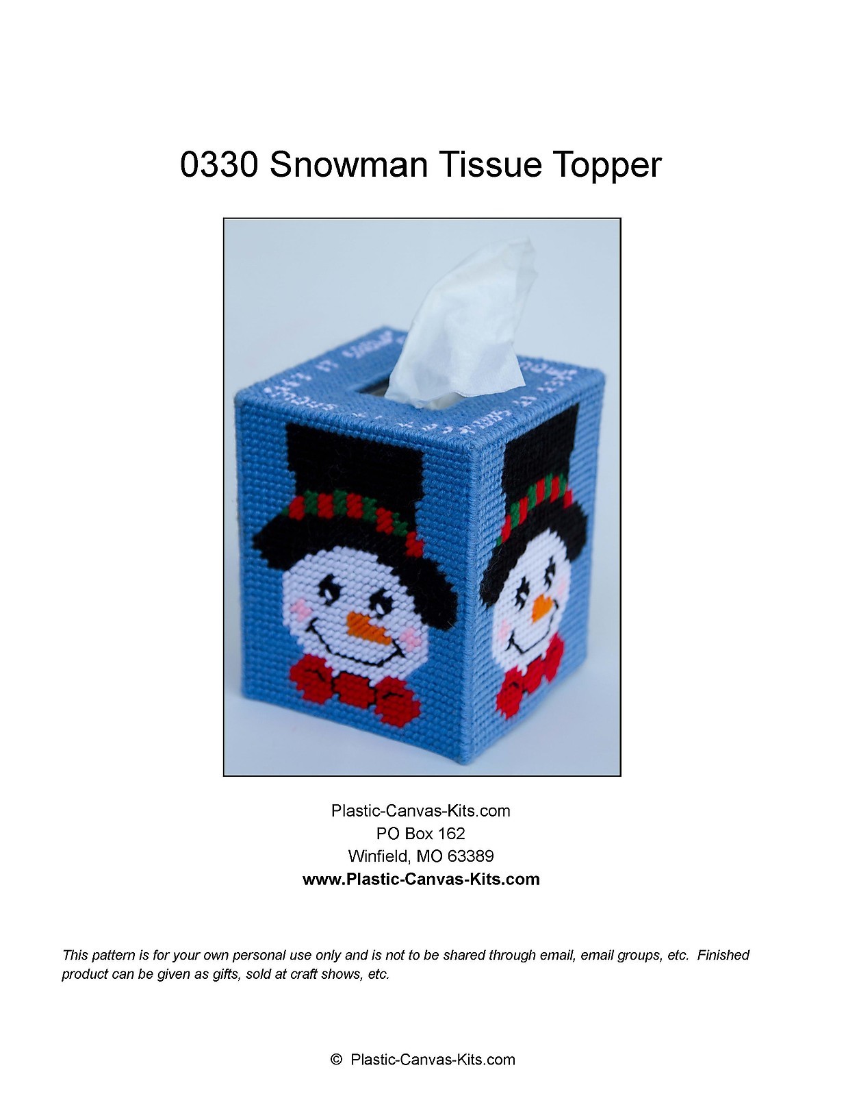 "Let it Snow" Snowman Tissue Topper-Plastic Canvas Pattern or Kit