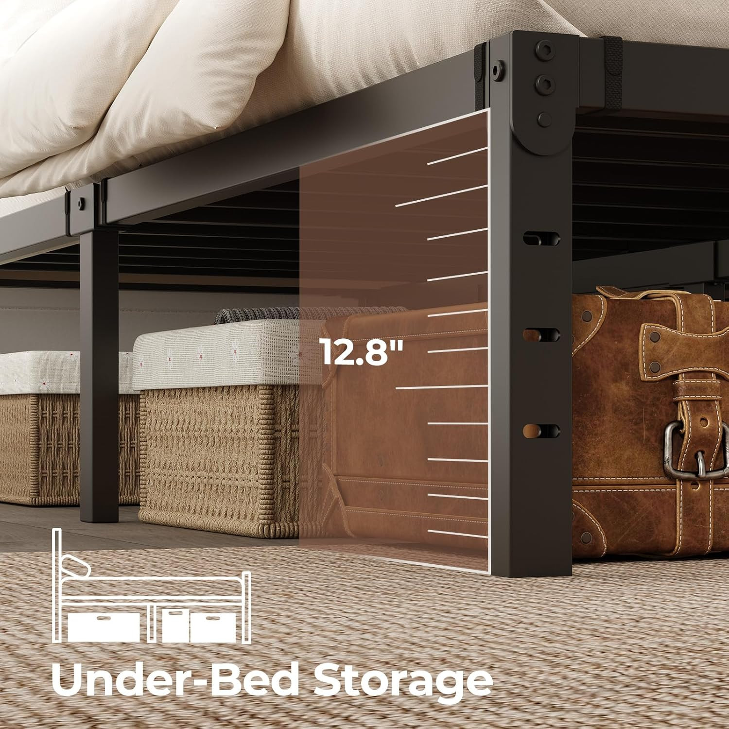 Bed Frame with USB Charging Station, Twin Bed Frame with LED Lights, Platform Be