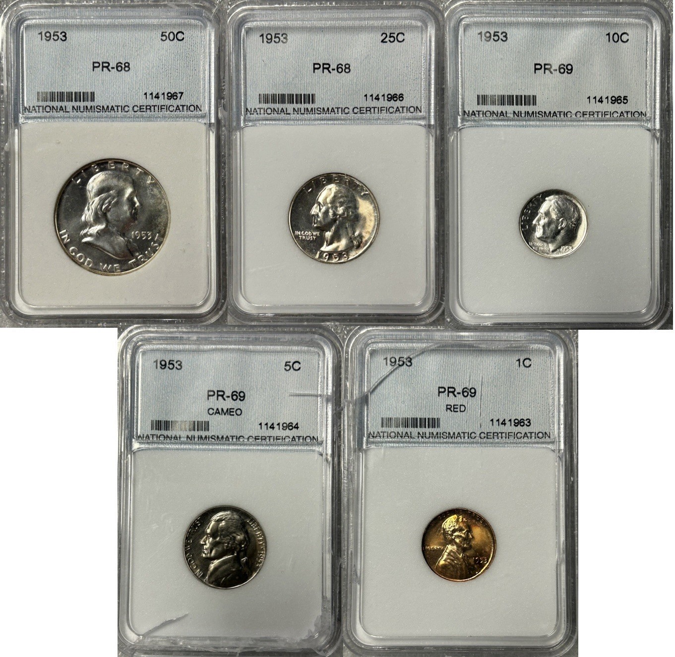1953 5 Coin Proof Set - NNC Certified **NICE LOOKING COINS** BOX3