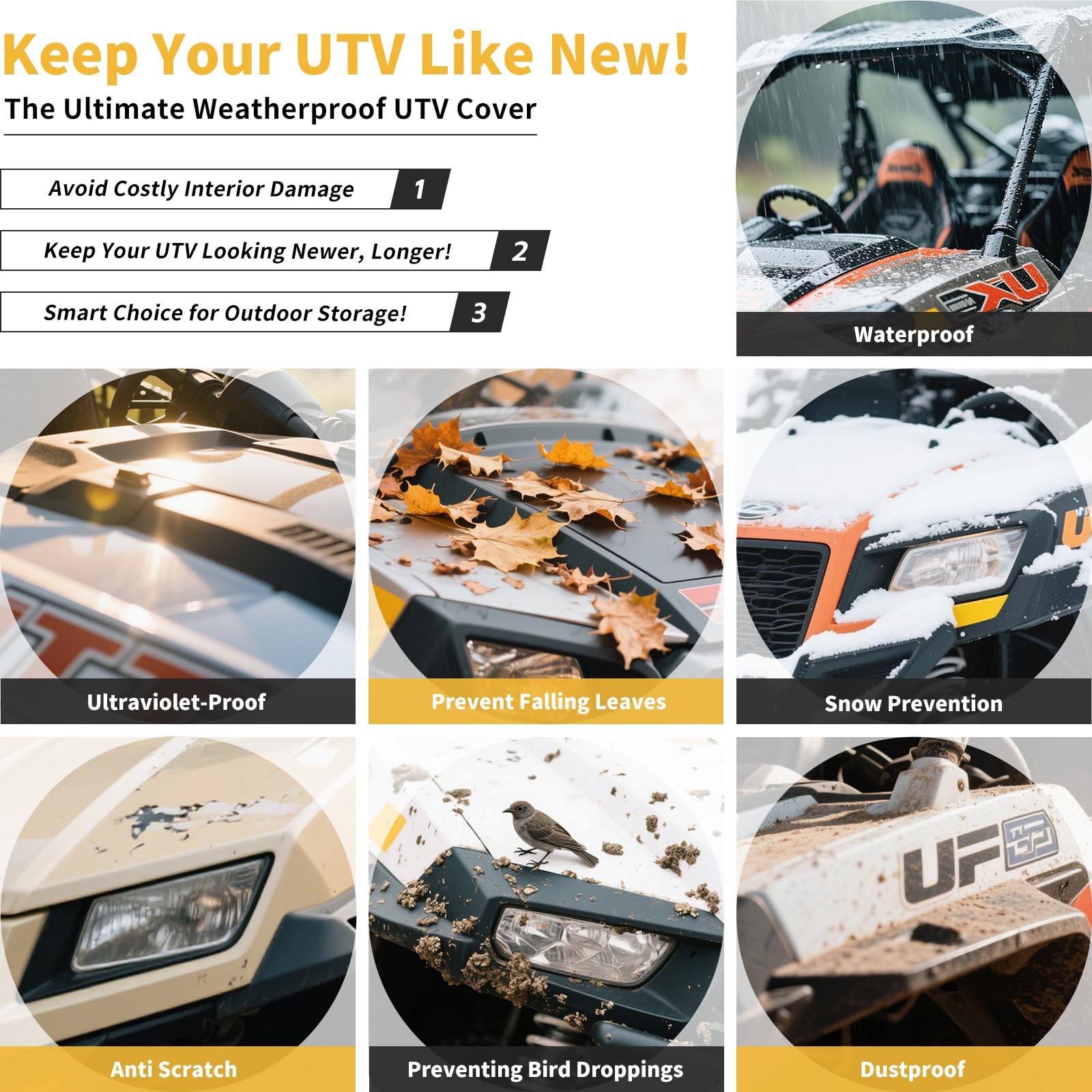 XYZCTEM UTV Cover: Waterproof 4-6 Seater, Polaris Ranger RZR Can-Am, 158"x62"x75