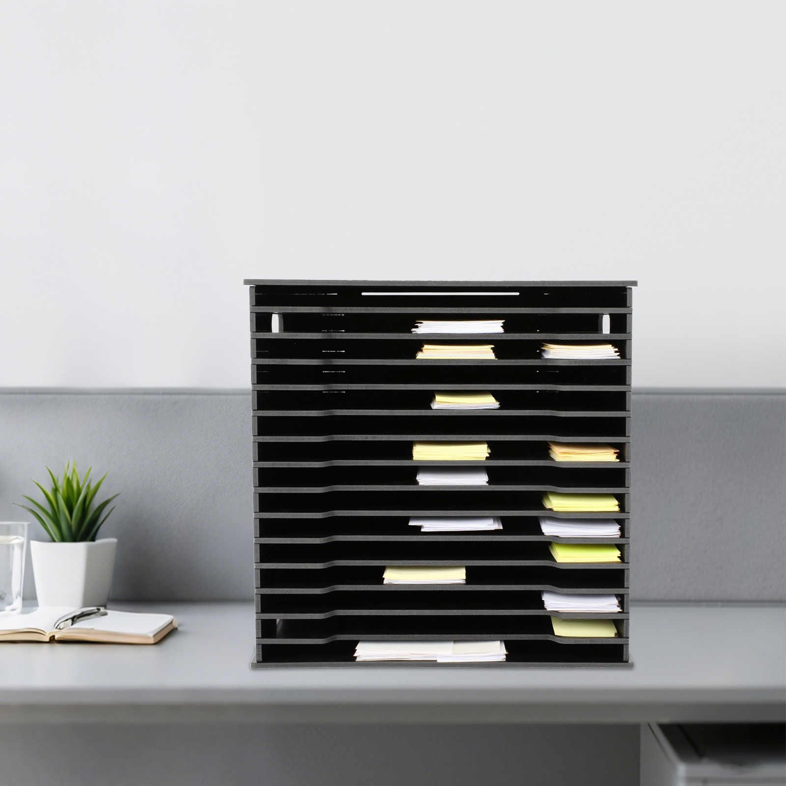 Tiered Shelf Organizer, 15 Slots File Storage Cabinet,Desktop Document Organizer