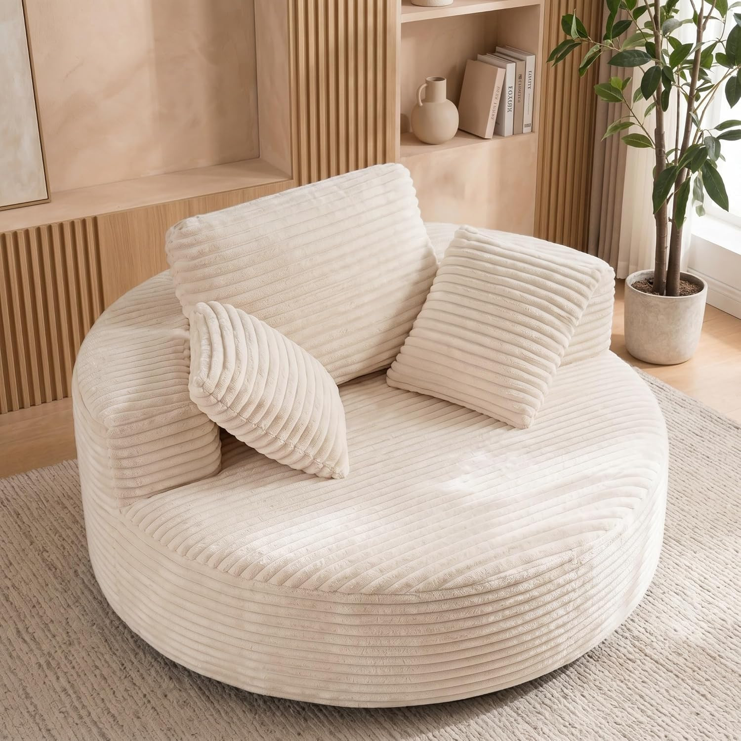 Beige 55" Boneless Round Lounge Chair - Deep Seat Cloud Sofa Comfort