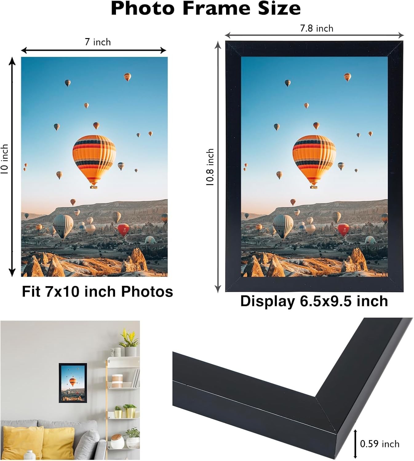 7x10 Picture Frame Black for Wall Hanging or Tabletop- inch,