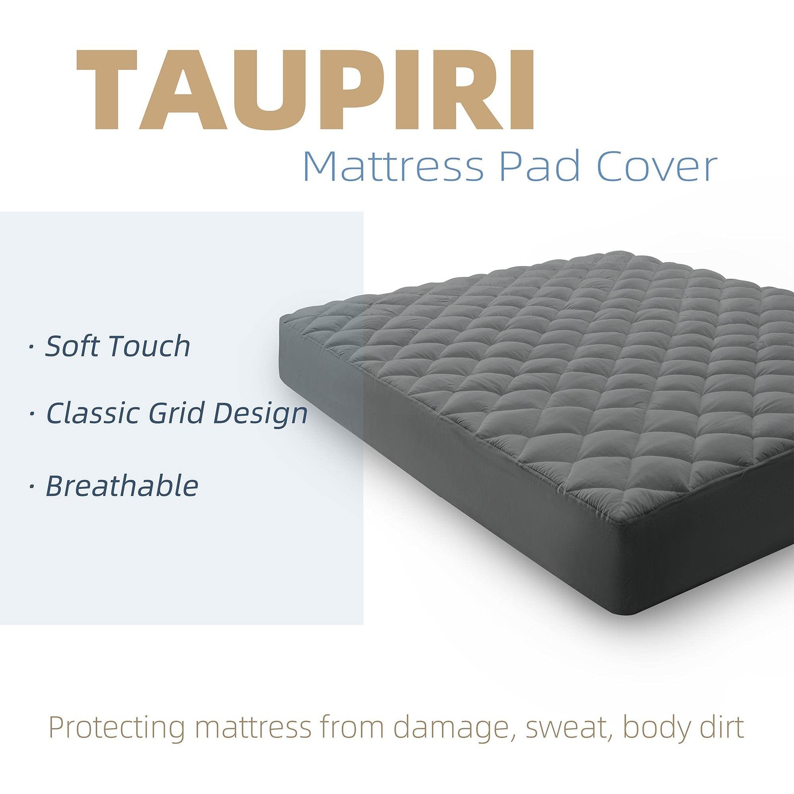 Taupiri Queen Quilted Mattress Pad Cover with Deep Pocket Queen, Dark Gray
