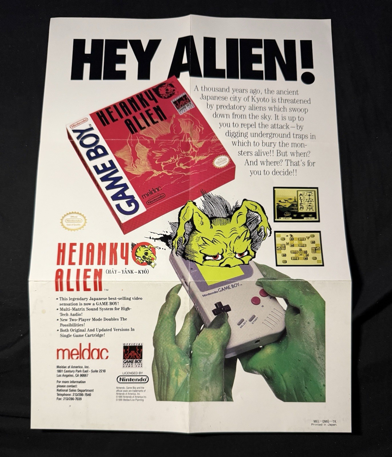 Heiankyo Alien Poster (Nintendo GameBoy, 1990) Meldac POSTER ONLY (No Game)