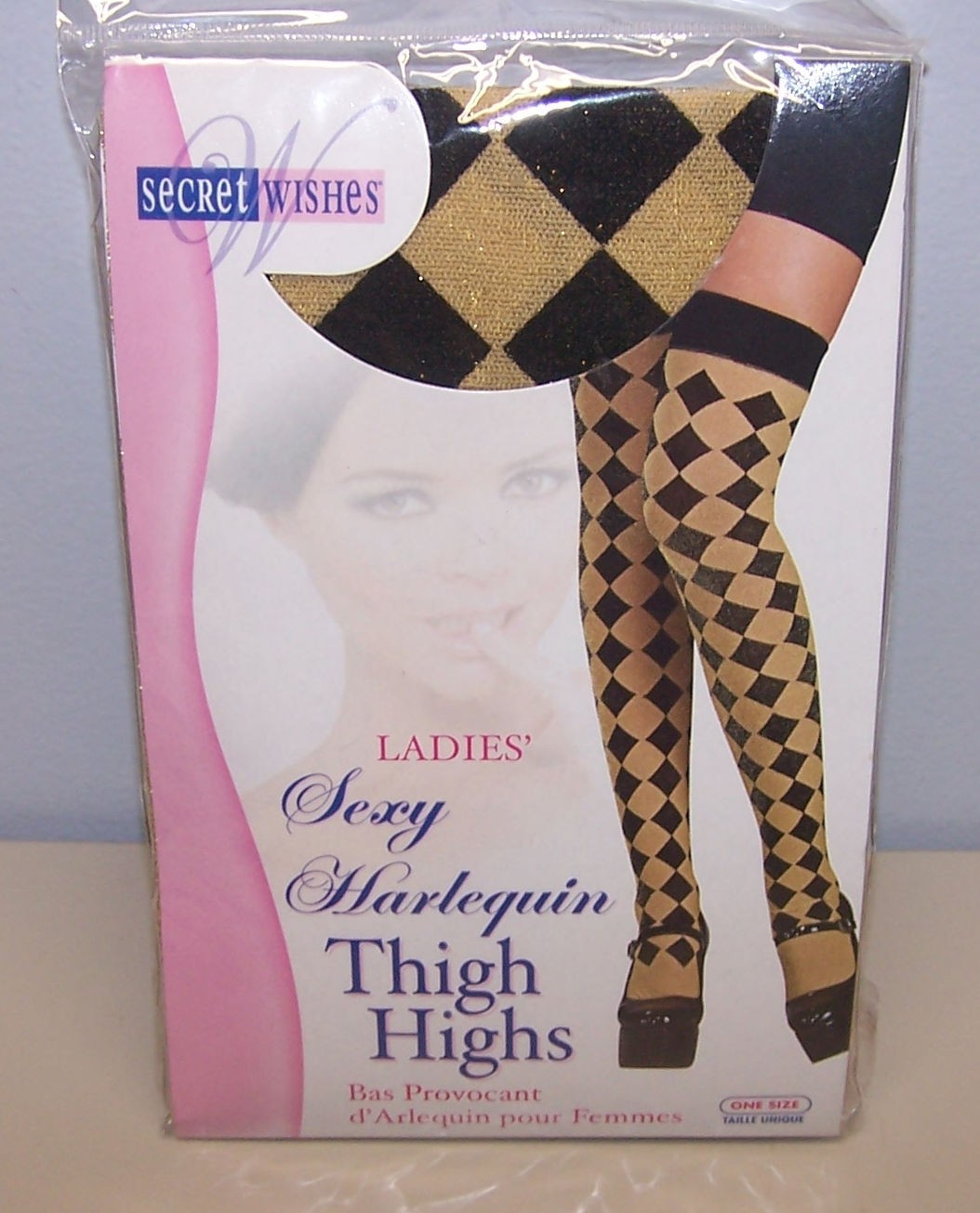 Secret Wishes Sexy White & Black Harlequin Thigh Highs Adult Costume One Size