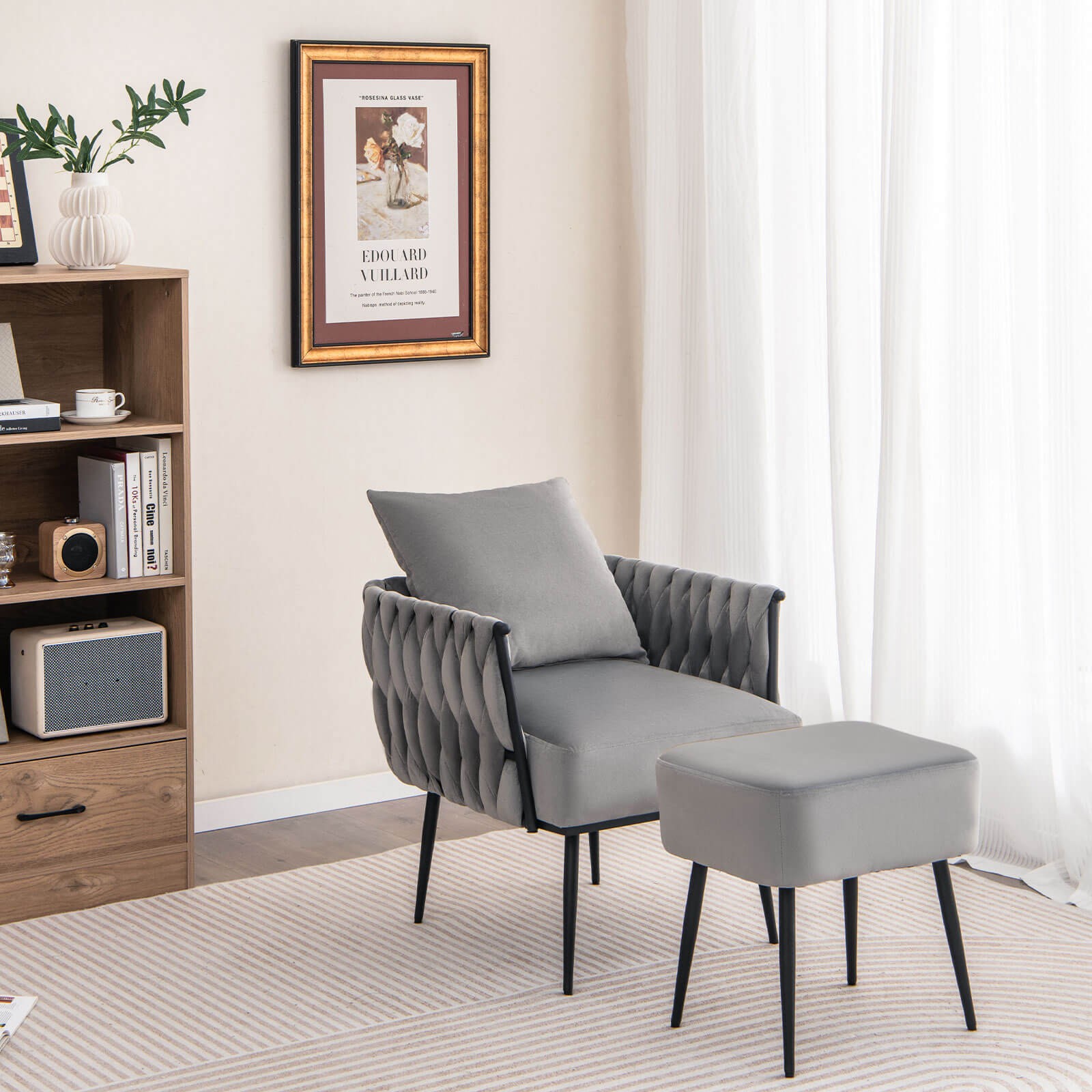 Modern Dutch Velvet Accent Chair and Ottoman Set Single Leisure Sofa Chair