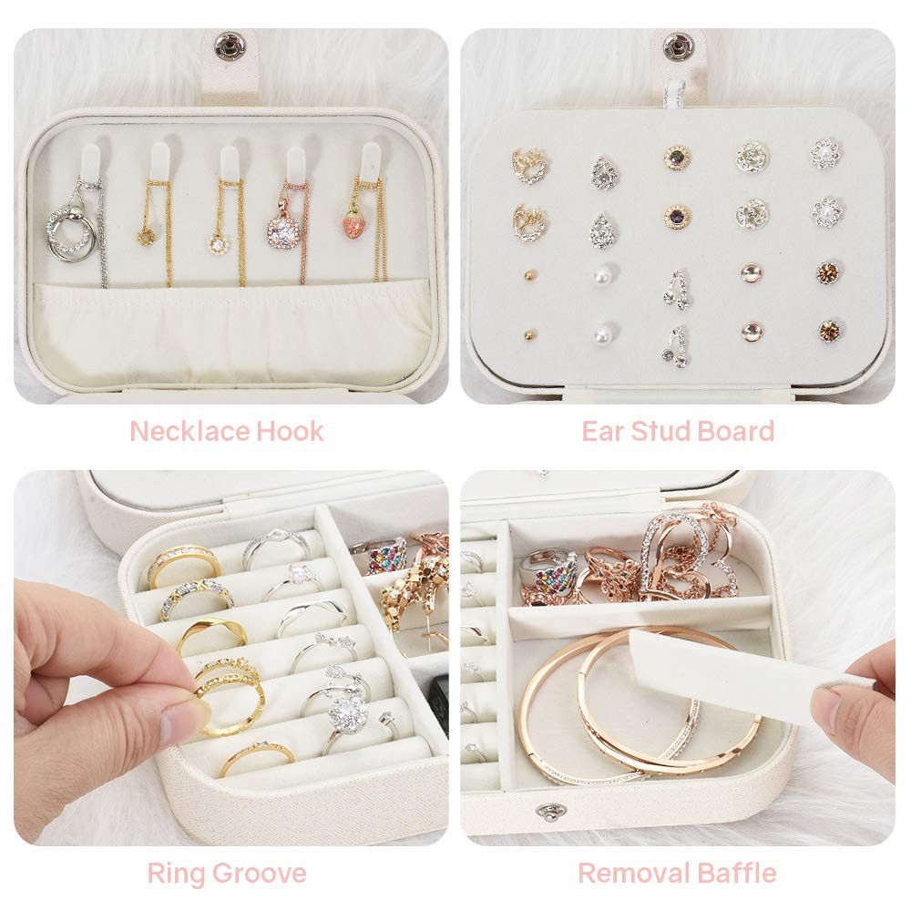 jiemei Jewelry Box, Travel 6.3 inches x 4.3 x 2.1 inches, White