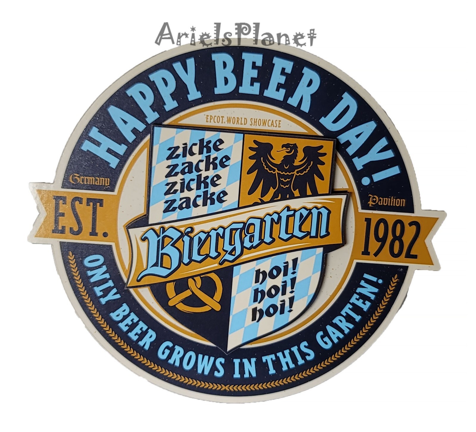 Disney Parks EPCOT World Germany Happy Beer Day 3-D Round Wooden Fridge Magnet