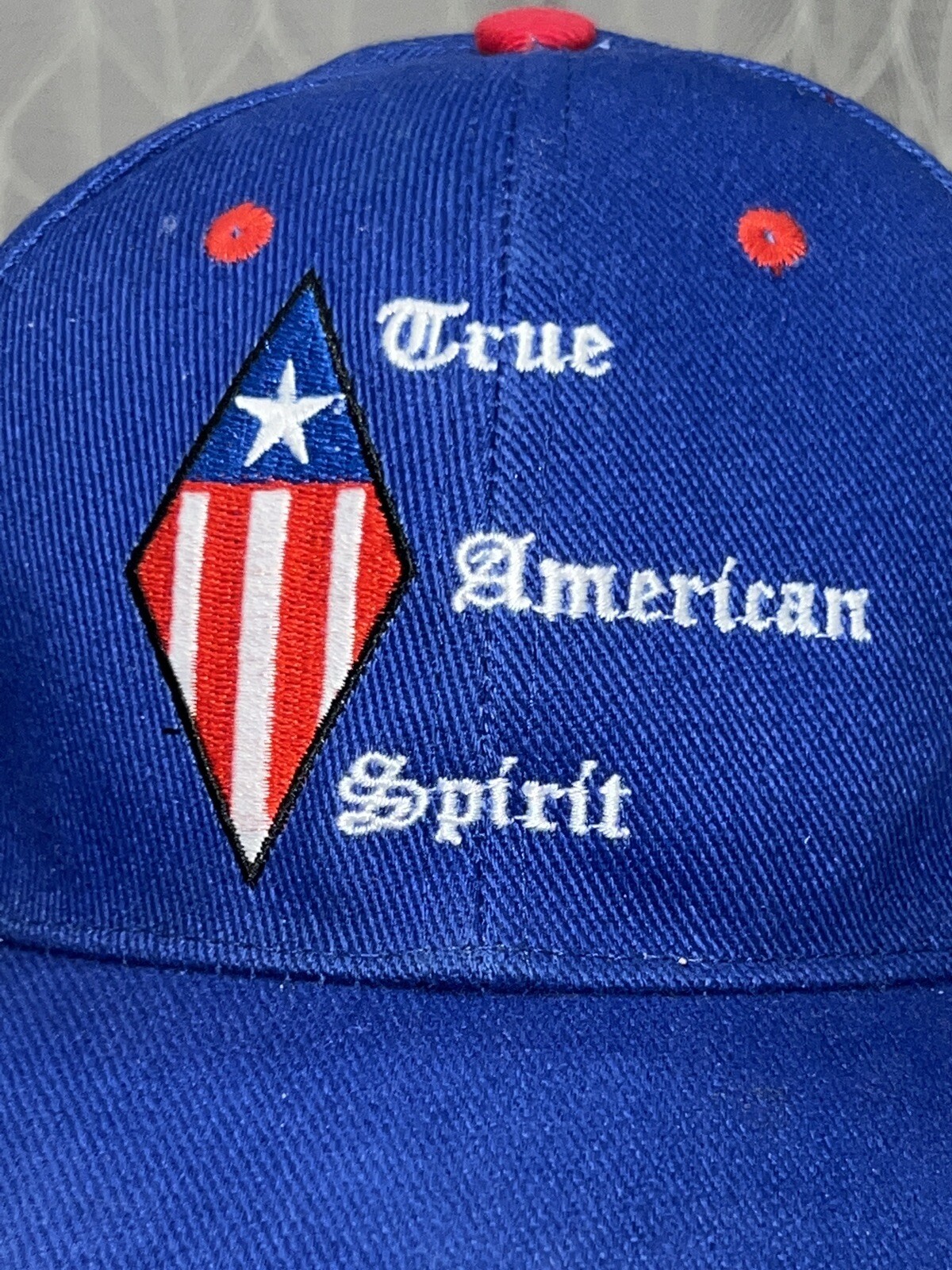 True American Spirit Blue Cap Hat w/Red White Blue Accents and Diamond flag Adj