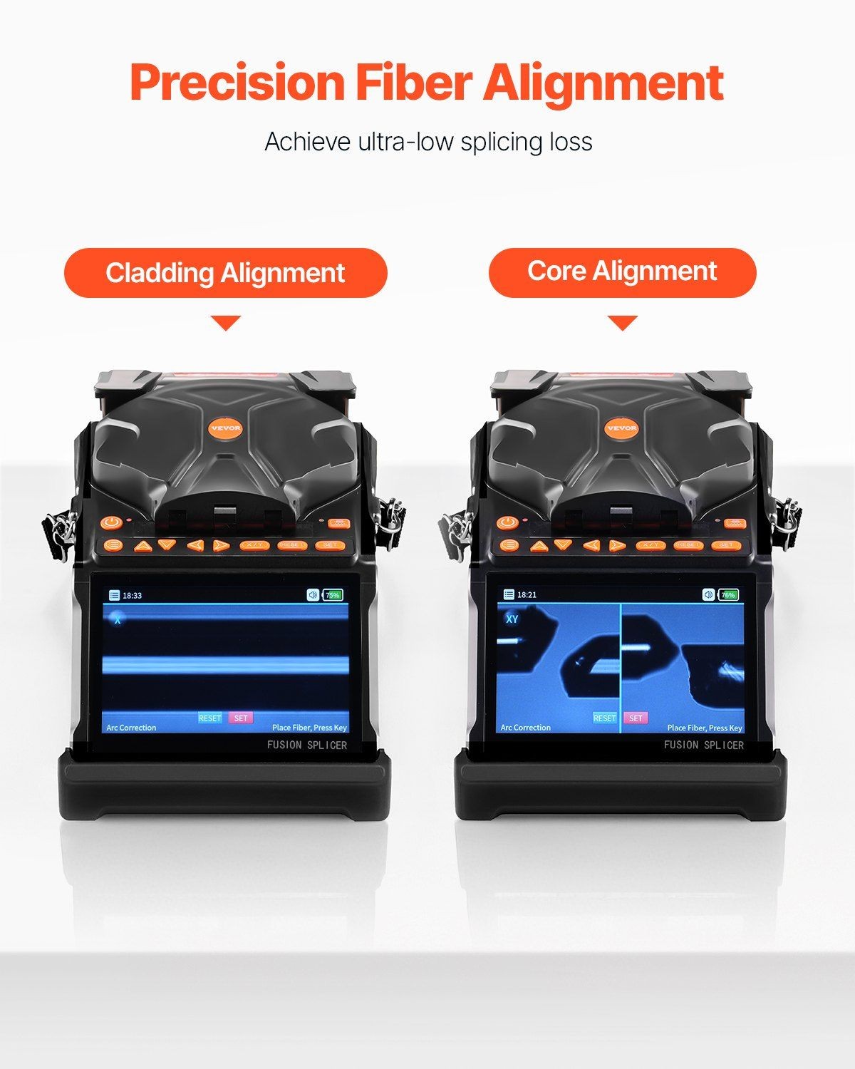 Fiber Optic Fusion Splicer 5" Screen 6 Motor Core Clad Alignment