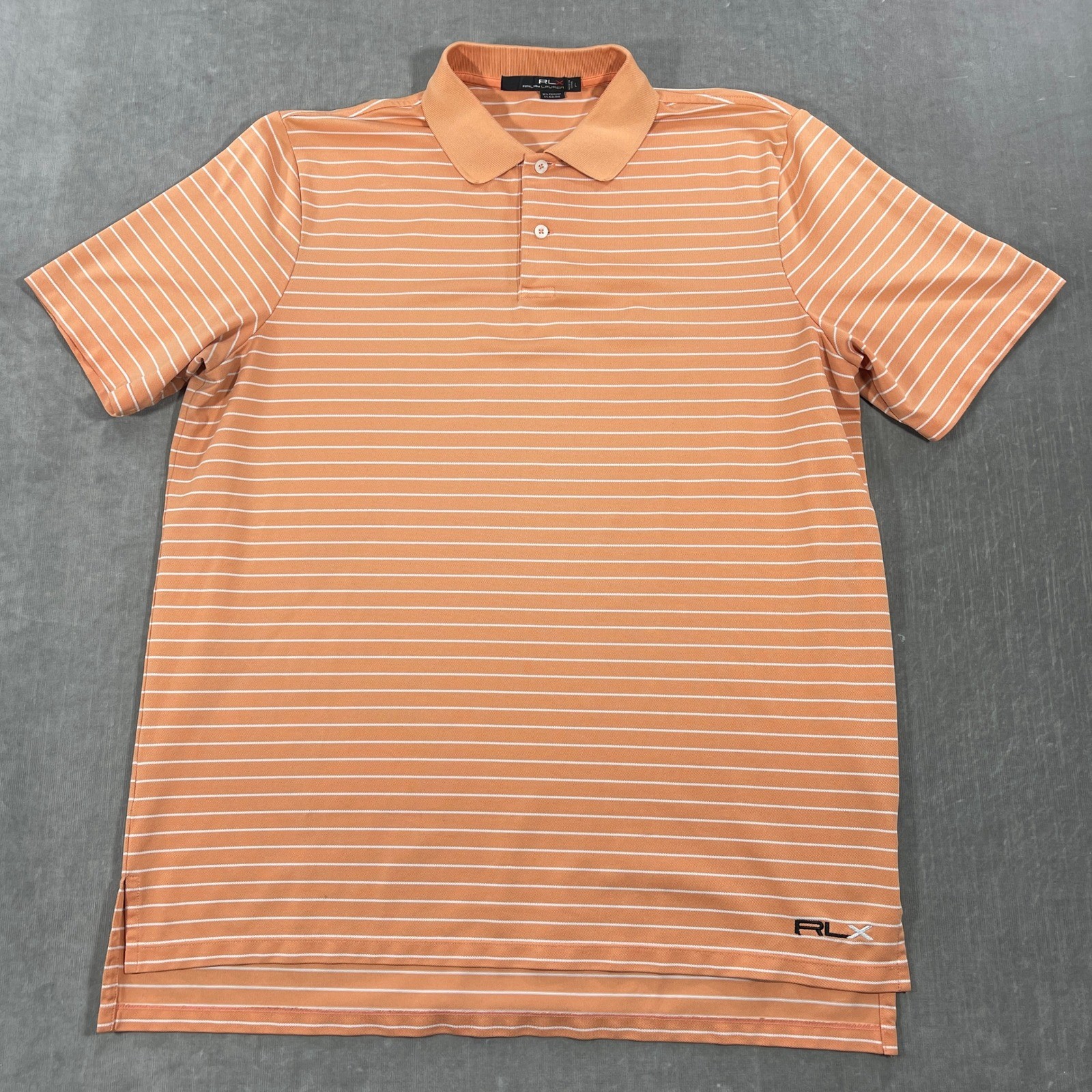 RLX Ralph Lauren Men's Large Striped Orange Athletic Golf Polo Shirt