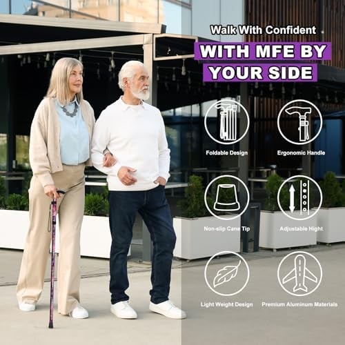Folding Cane, Portable 5-Level Adjustable Height Walking Stick with Foldable Des