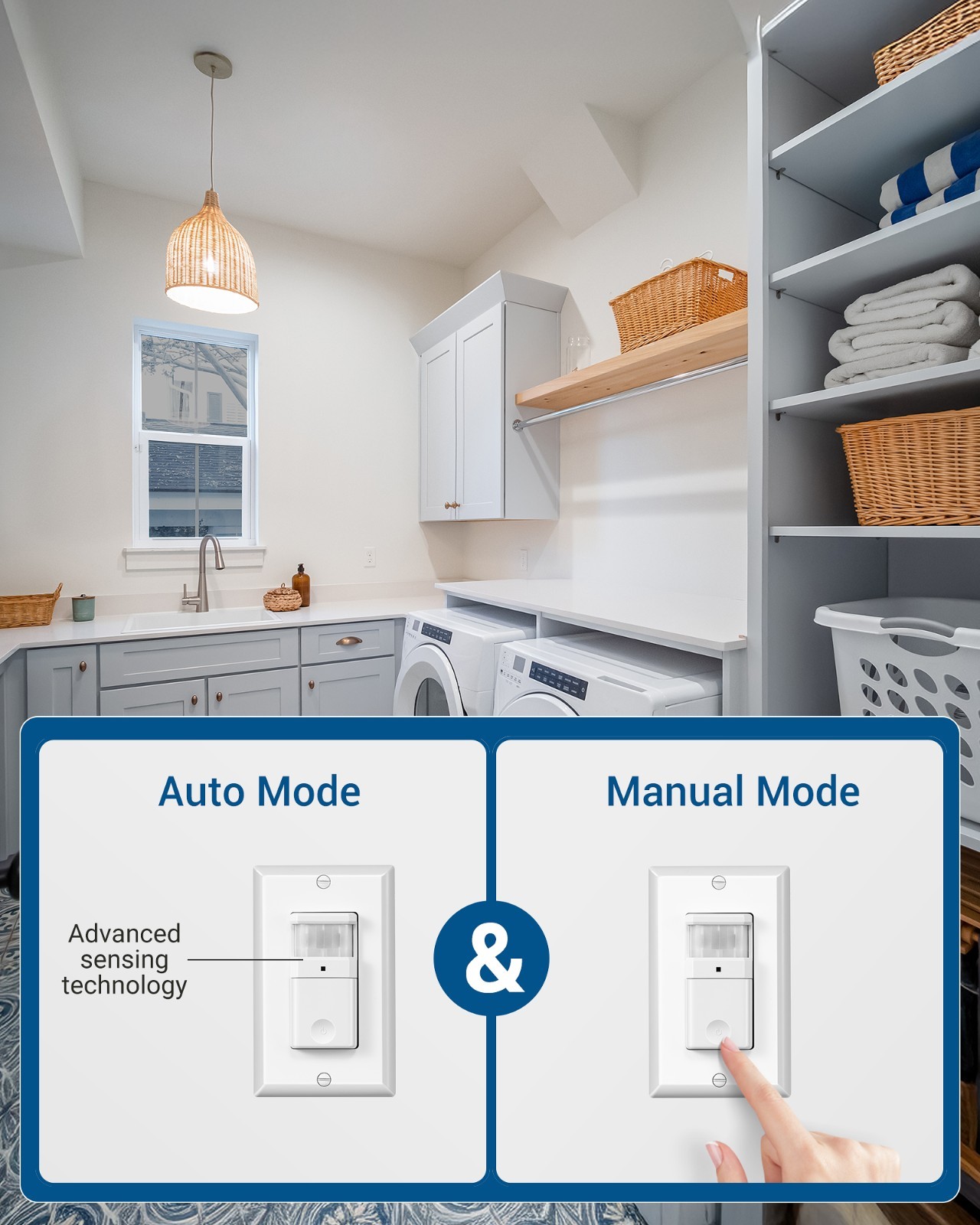 DEWENWILS Motion Activated Wall Switch, 2Pack, Auto On/Off, for Bathroom Hallway
