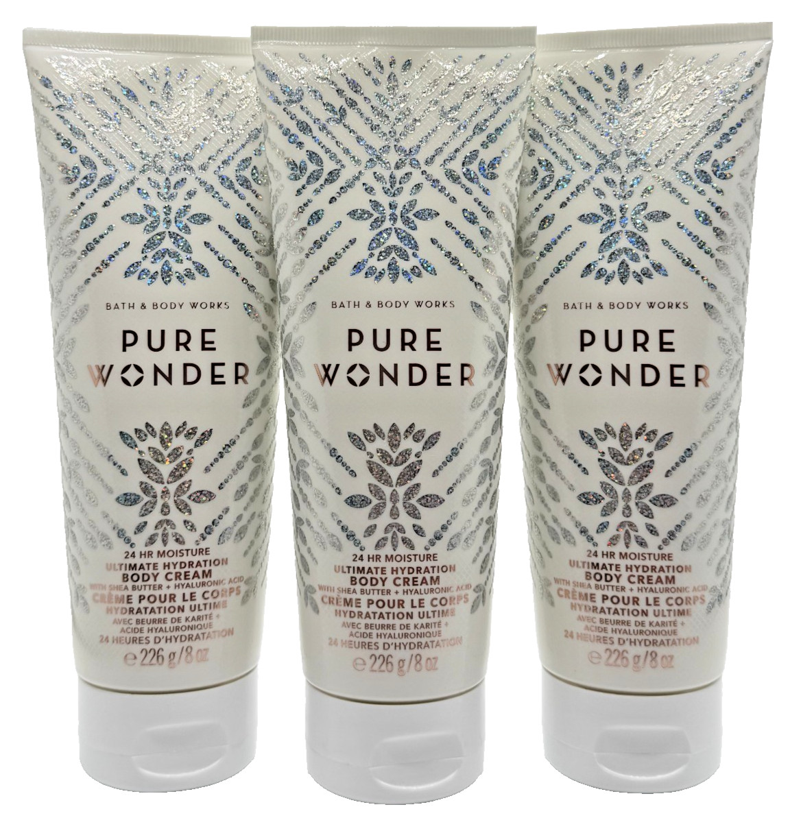 NEW Bath & Body Works Lot of 3 Bottles Pure Wonder Body Cream Lotion Shea 8 oz
