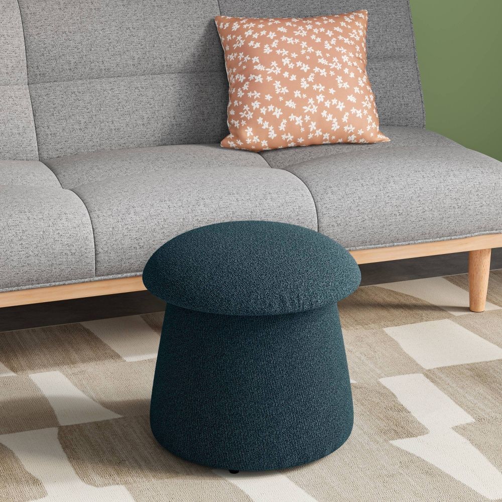 Mushroom Upholstered Storage Ottoman Blue Boucle - Room Essentials